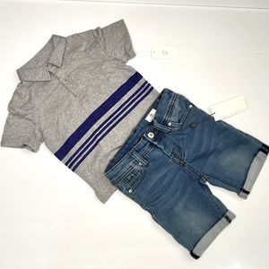 NWT AG Adriano Goldschmied Toddler Boy’s Polo T-shirt and Denim Shorts Set 18M
